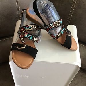 Cute colorful sandals aqua, red, brown and gold studs 7.5 new main color black